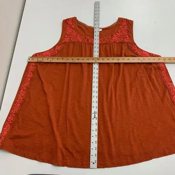 J Jill Tank Top Womens 4X Plus Spice Floral Embroidered Trim Seam Sleeveless - Picture 9 of 11